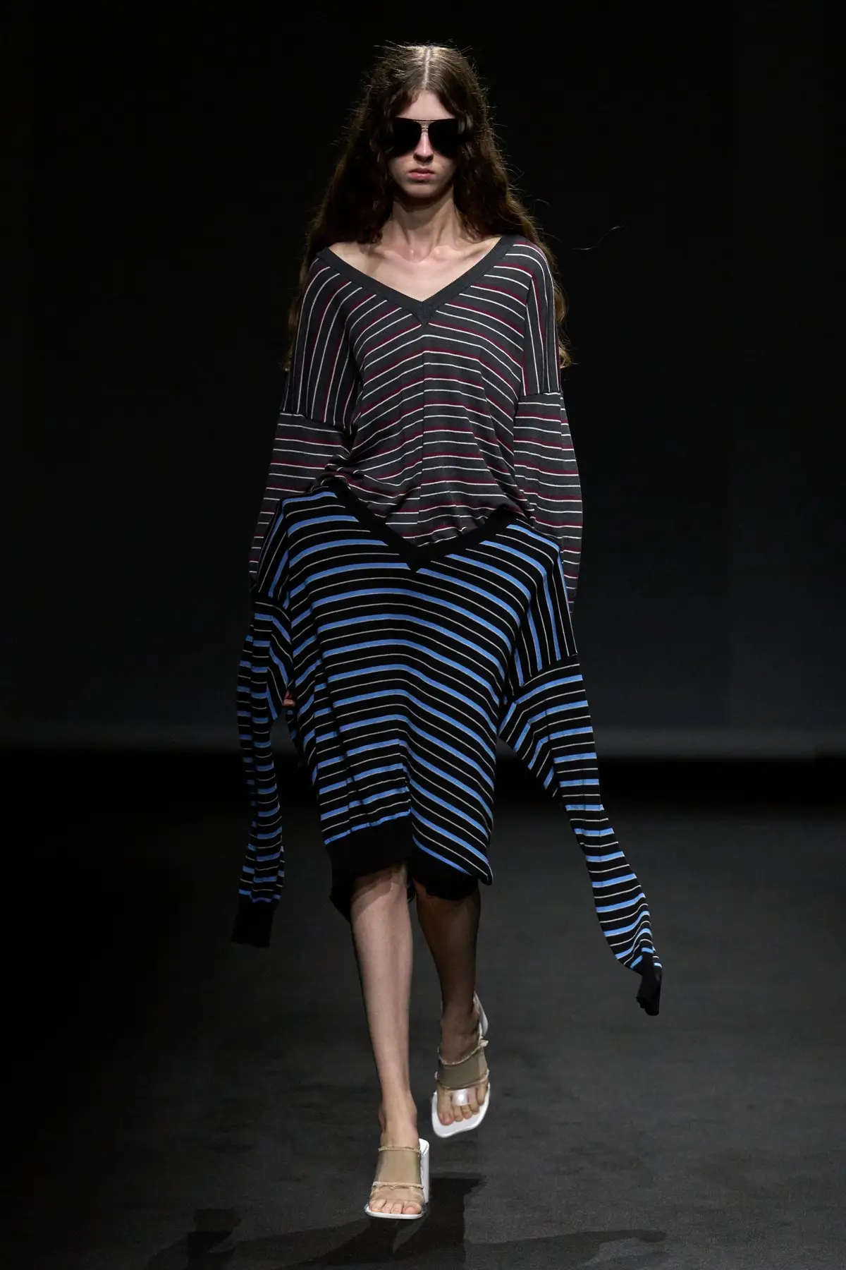 MM6 Maison Margiela, Look 41. A striped sweater worn as a skirt.